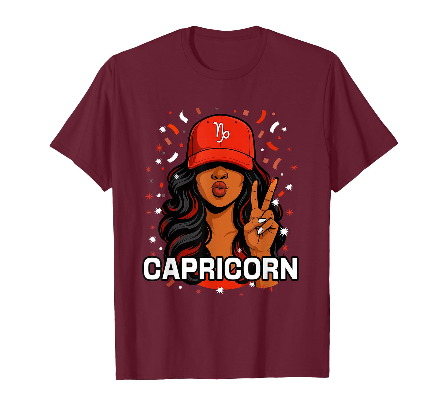 Capricorn Black Woman Red Hat Symbol Birthday Zodiac T-Shirt
