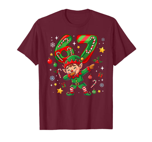 67 Christmas Funny 6 7 Slang Elf Dabbing Kids Boys Dab Xmas T-Shirt