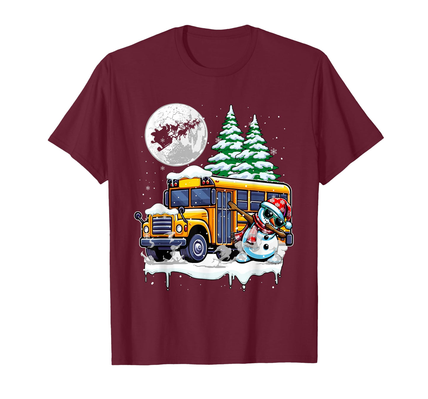 Dabbing Snowman On School Bus Christmas Driver Lover Kids T-Shirt