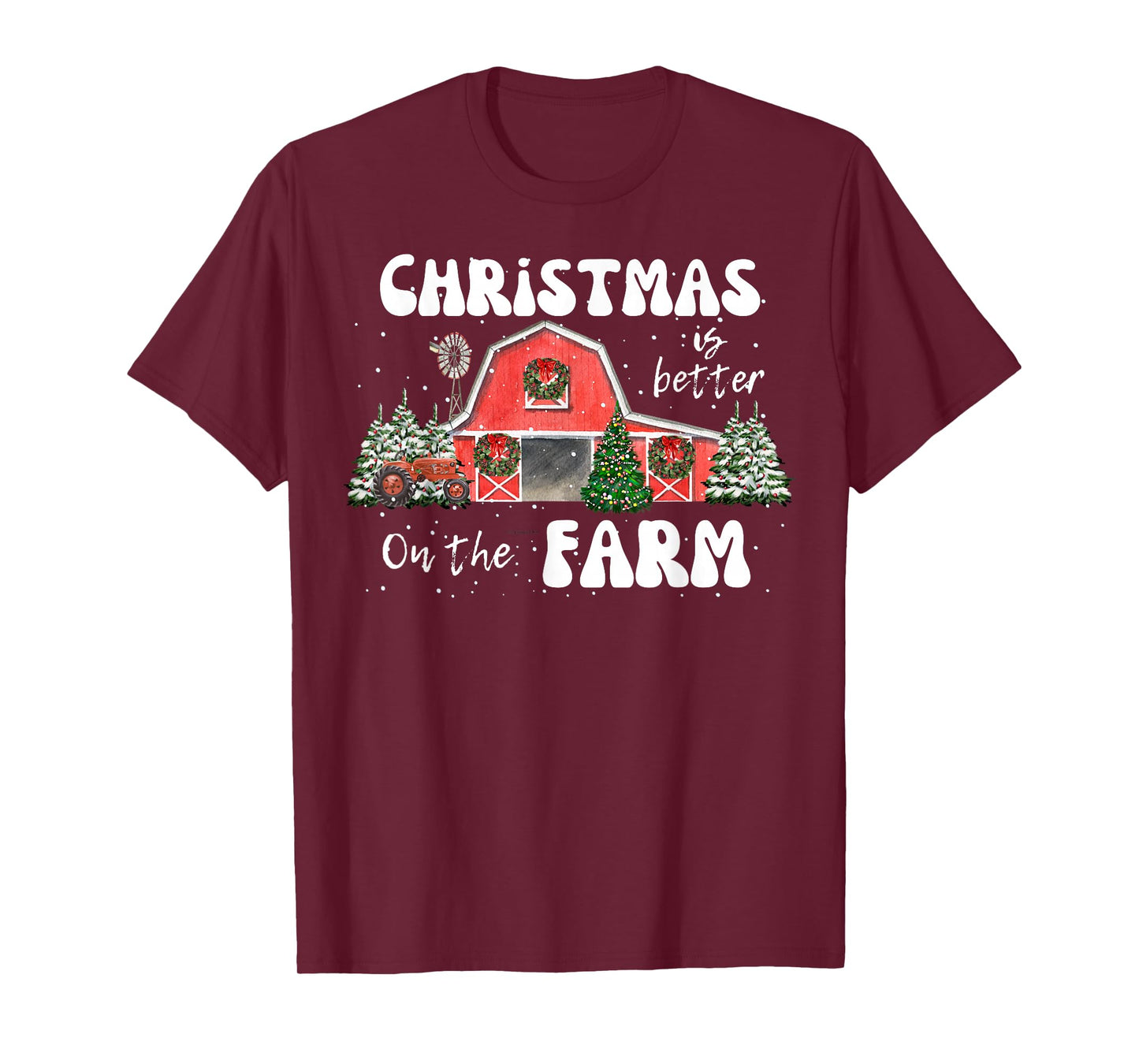 Christmas Is Better On The Farm- Vintage Red Barn & Tractor T-Shirt