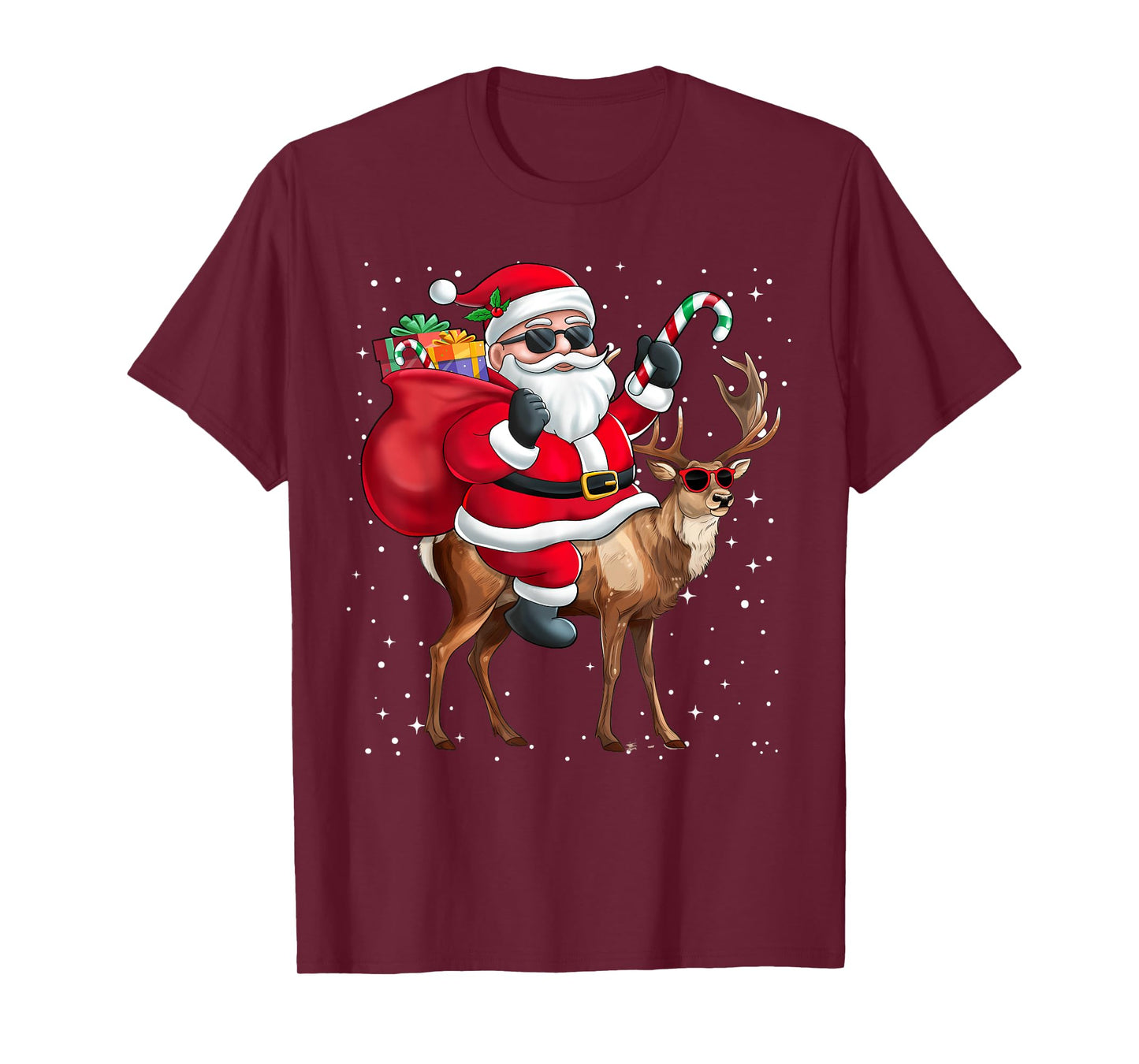Santa Claus Riding A Reindeer Christmas Boy Girl Kids T-Shirt