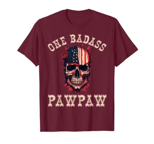 One Badass Pawpaw USA Funny Vintage Fathers Day Grunge Skull T-Shirt