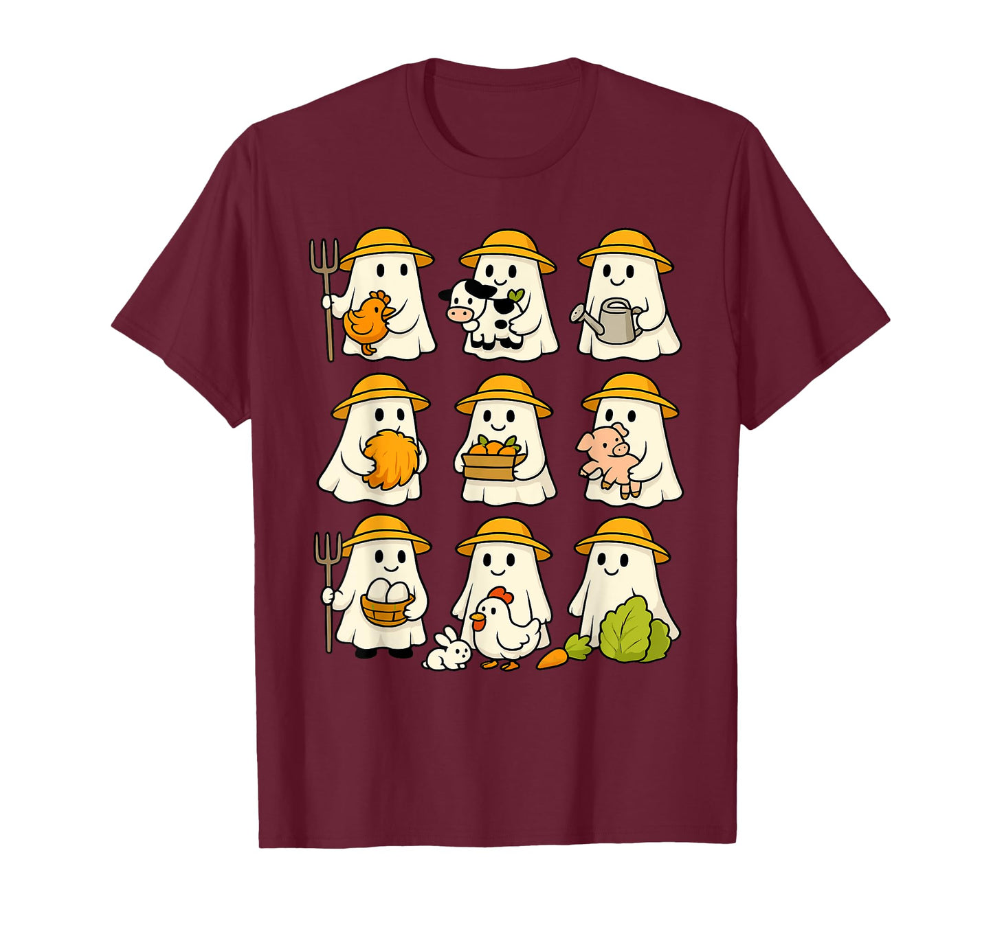 Cute Ghost Farmer Halloween Fall Farming Lover T-Shirt