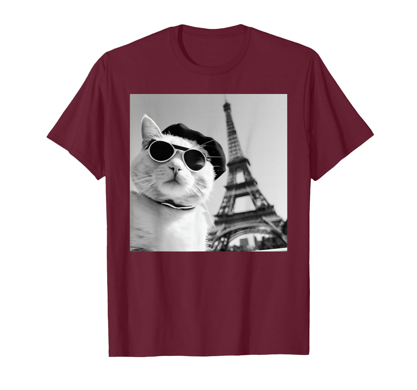 Funny Cat Wearing Sunglasses At The Eiffel Tower in France T-Shirt