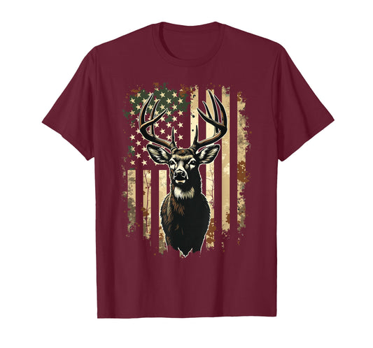 Deer Hunting American Flag Camo USA Hunter T-Shirt