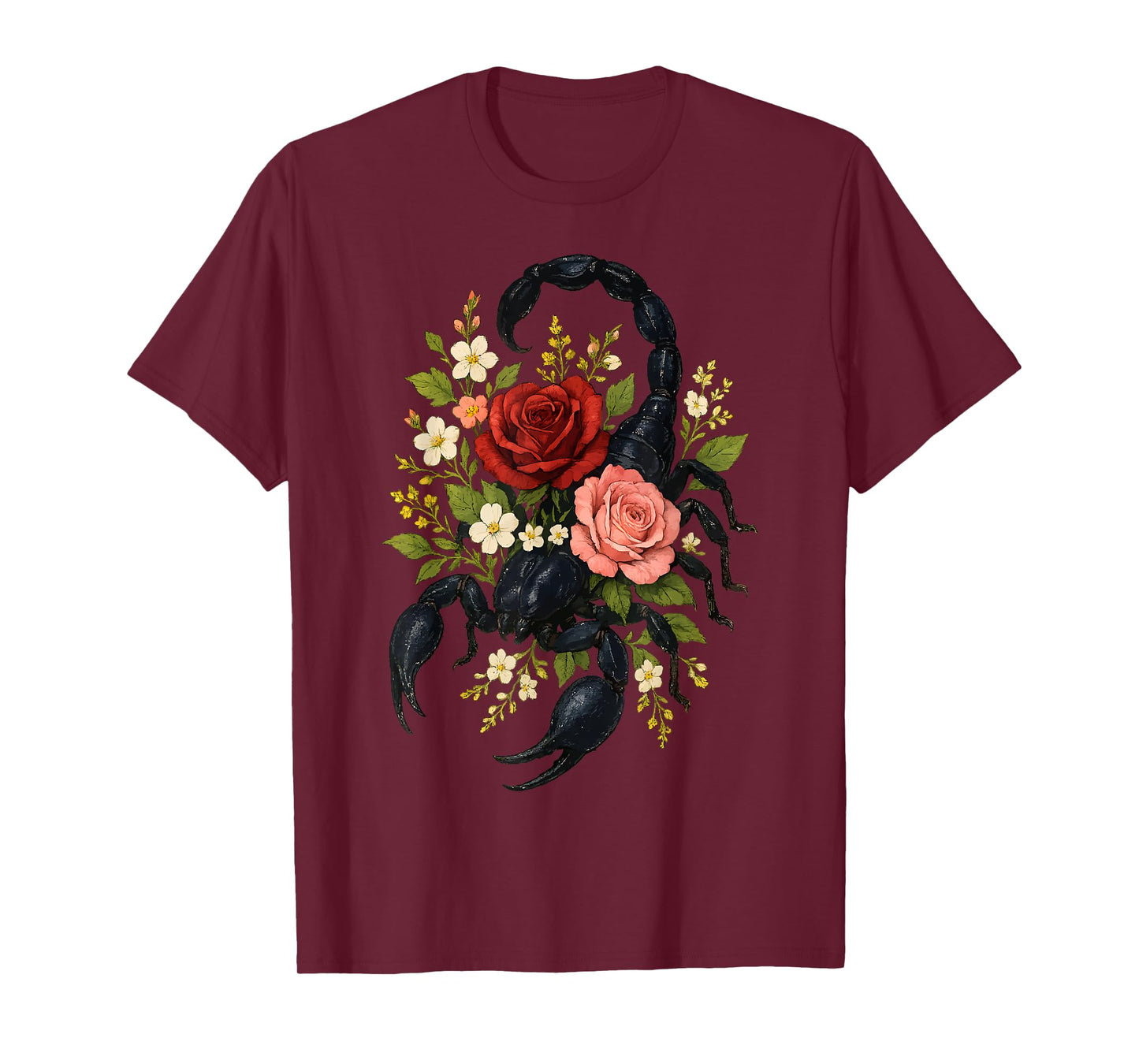 Mystical Scorpion and Roses Dark Scorpion with Wildflowers T-Shirt