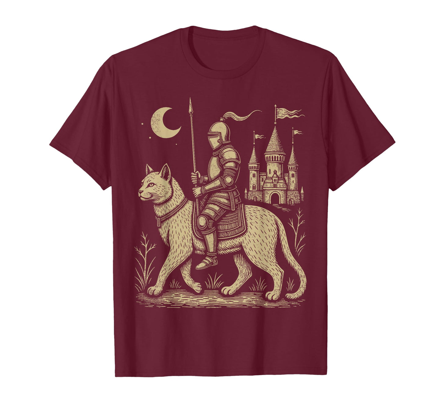 Weird Medieval Cat Middle Ages Armored Knight Riding Cat T-Shirt