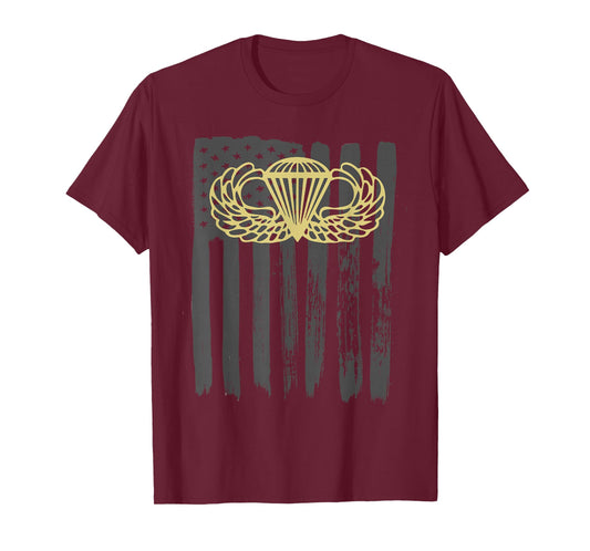 Army Parachute Wings Badge and US Flag Airborne T-Shirt