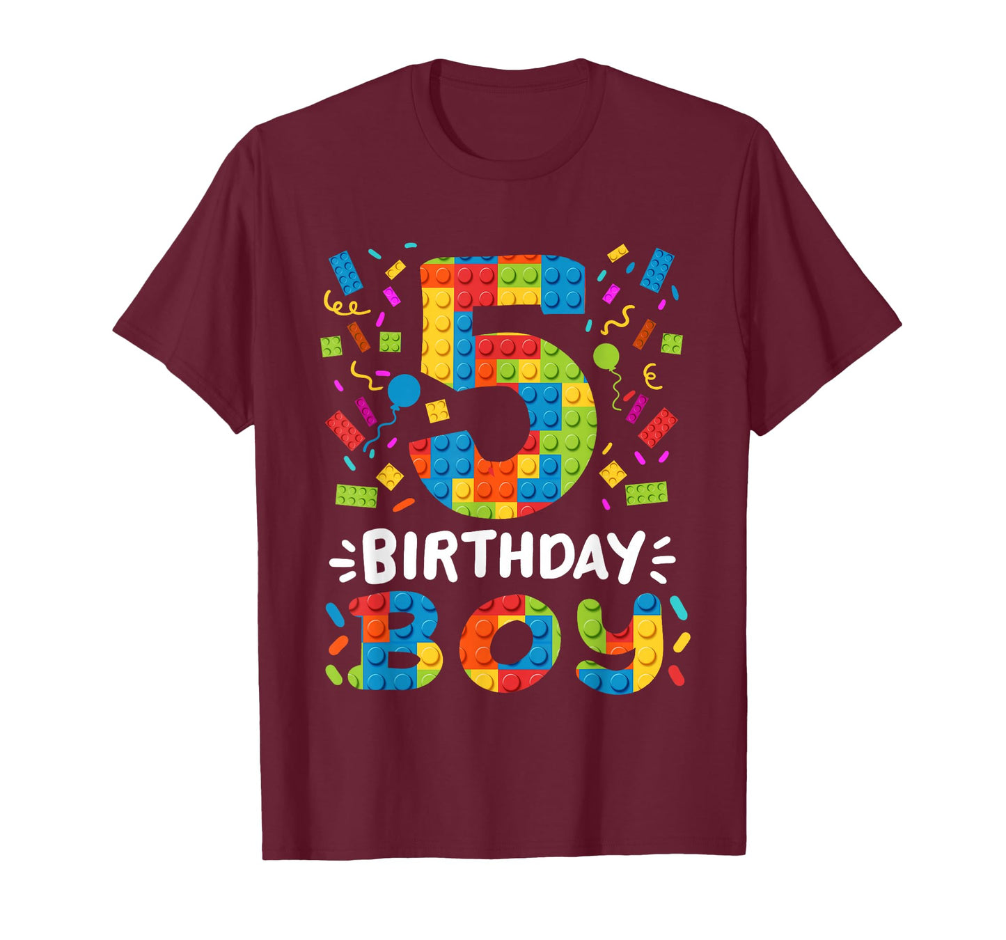 Kids 5 Years Old Building Blocks Builder 5th Birthday Boys T-Shirt
