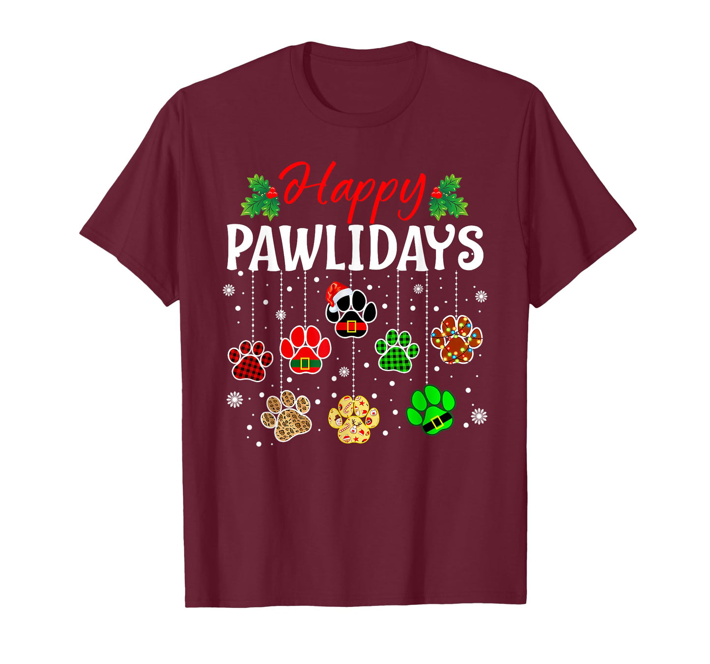 Happy Pawlidays Funny Christmas Dog Paw Xmas Dogs Lover Gift T-Shirt