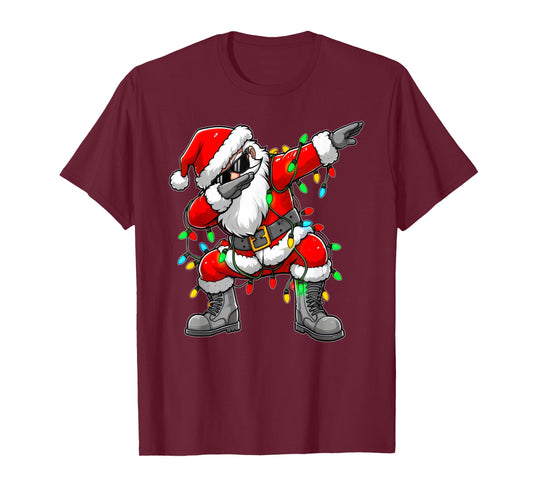 Christmas Dabbing Santa Xmas Lights Girls Boys Christmas Dab T-Shirt