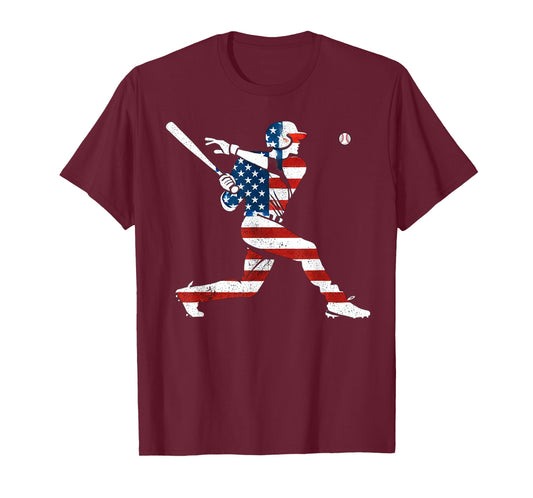 American Baseball Player Batter with United States Flag USA T-Shirt