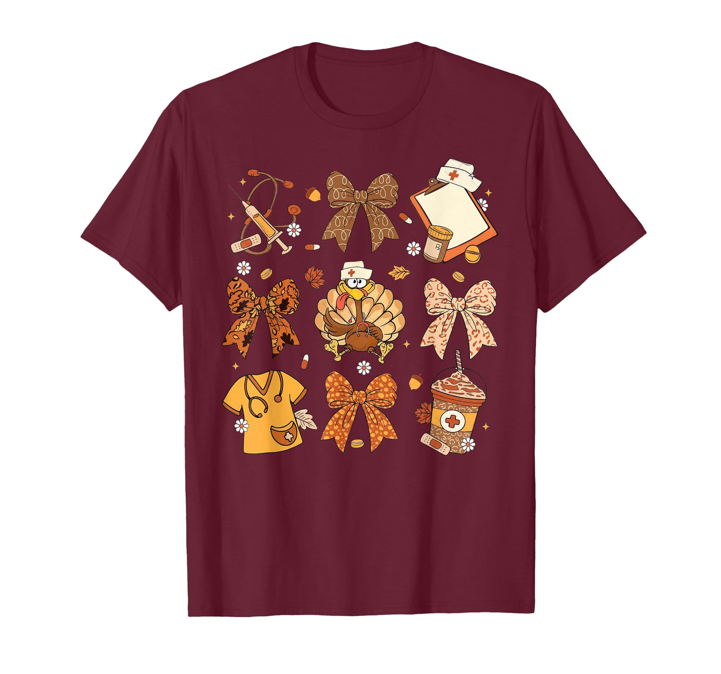 Coquette Bow Nurse Thanksgiving Turkey Scrub Top T-Shirt