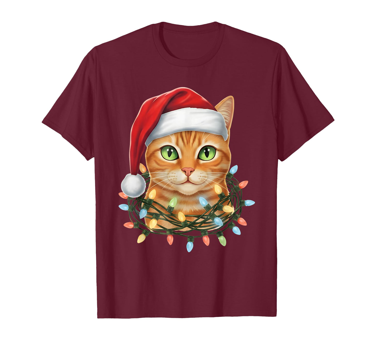 Cat Christmas Santa Hat Cat Lover Xmas Women Men T-Shirt