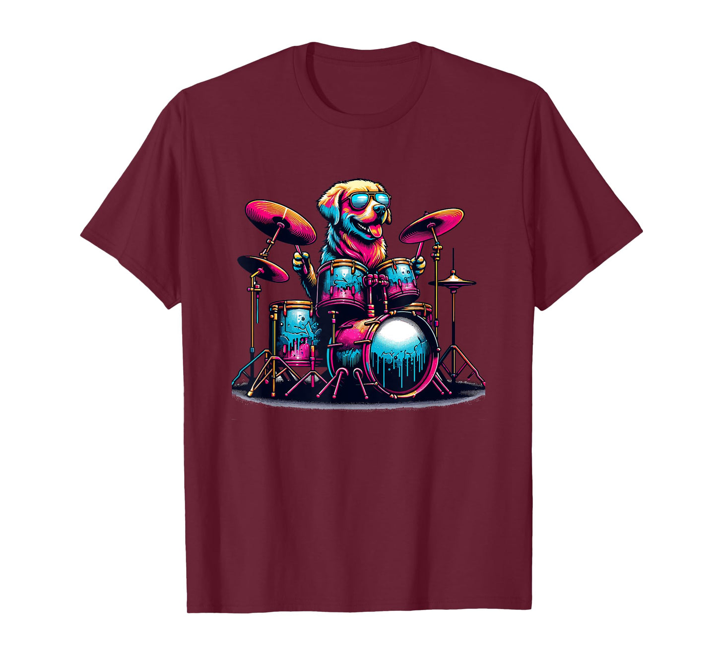 Pop Art Dog Playing Drums Drum Drummer Drumming Drummers T-Shirt for Men Women Girls Kids