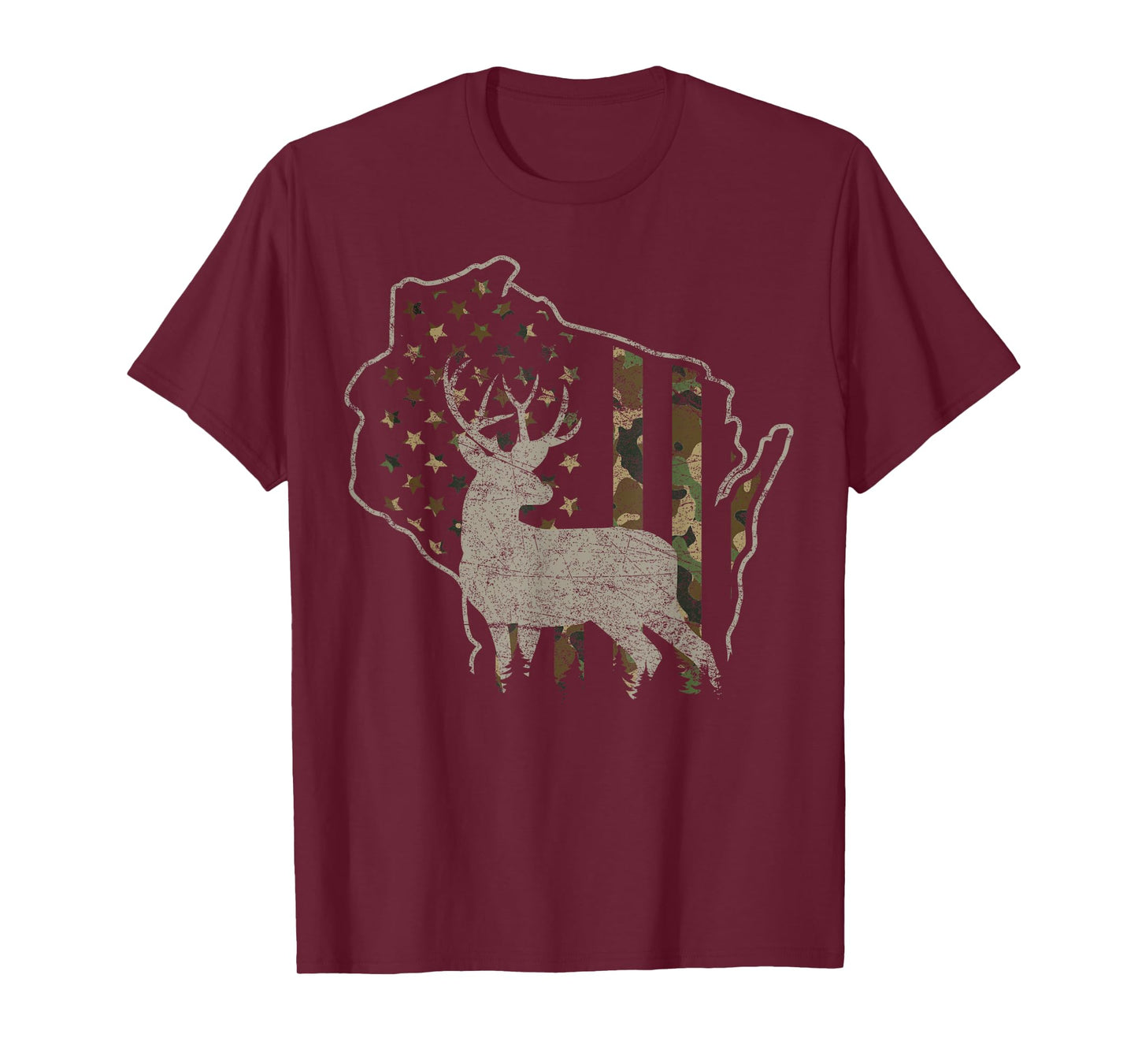 Patriotic USA Flag Camouflage Wisconsin Deer Hunting T-Shirt
