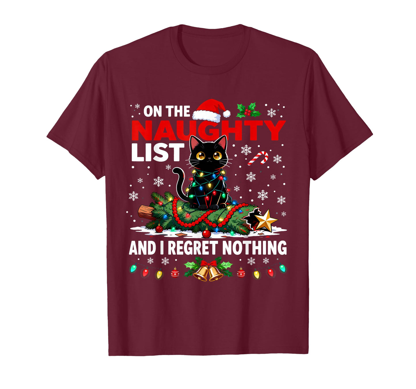 I Regret Nothing On The Naughty List Christmas Black Cat T-Shirt