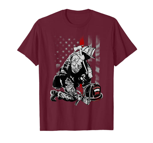 Fireman American Flag Shirt Thin Red Line Firefighter USA T-Shirt