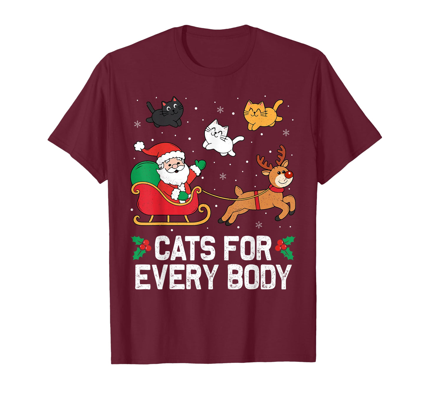 Cats For Everybody Christmas Cat Funny Xmas Women Santa Cute T-Shirt