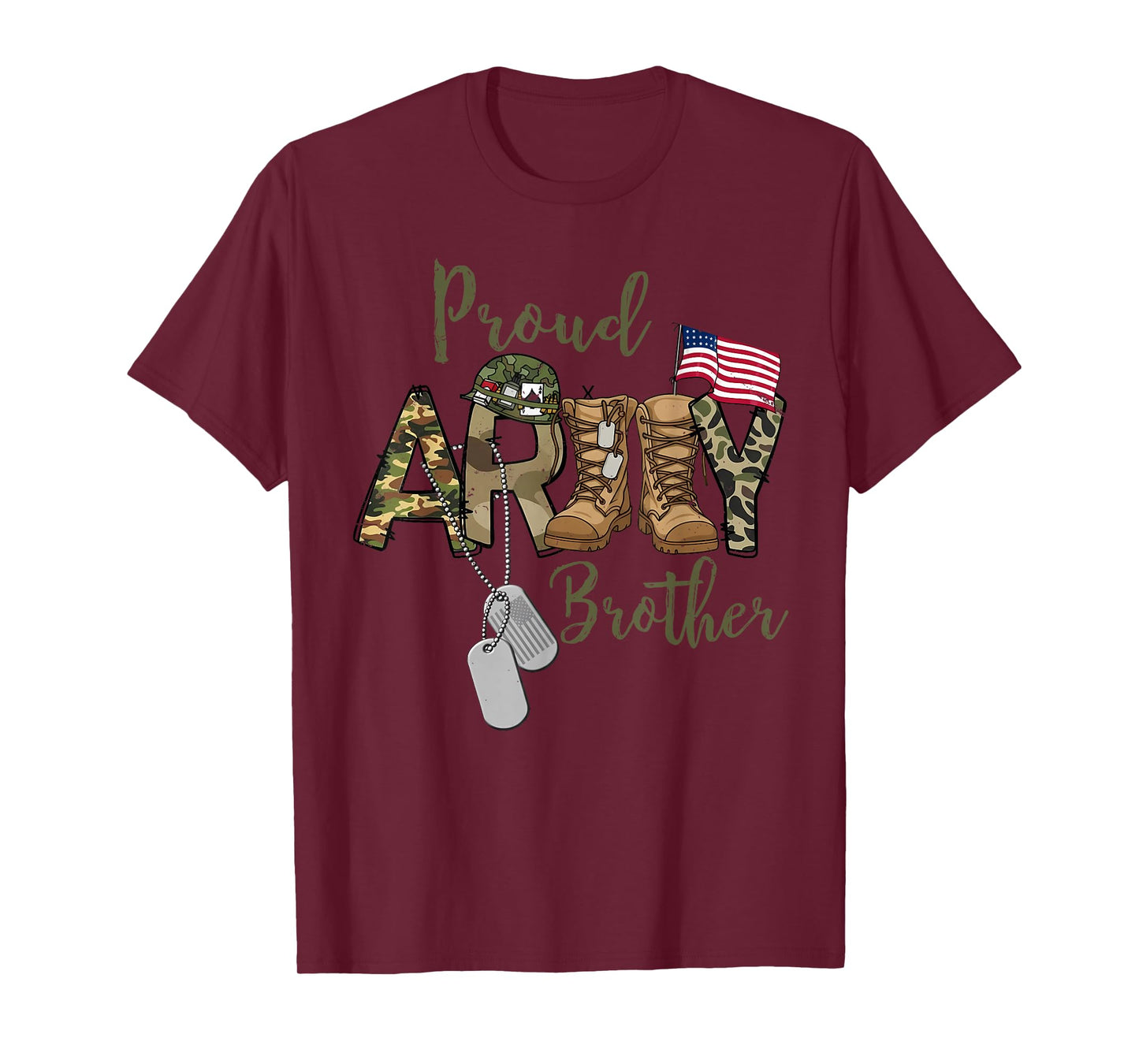 Proud Army Brother Military Brother with Dog Tag US Flag T-Shirt