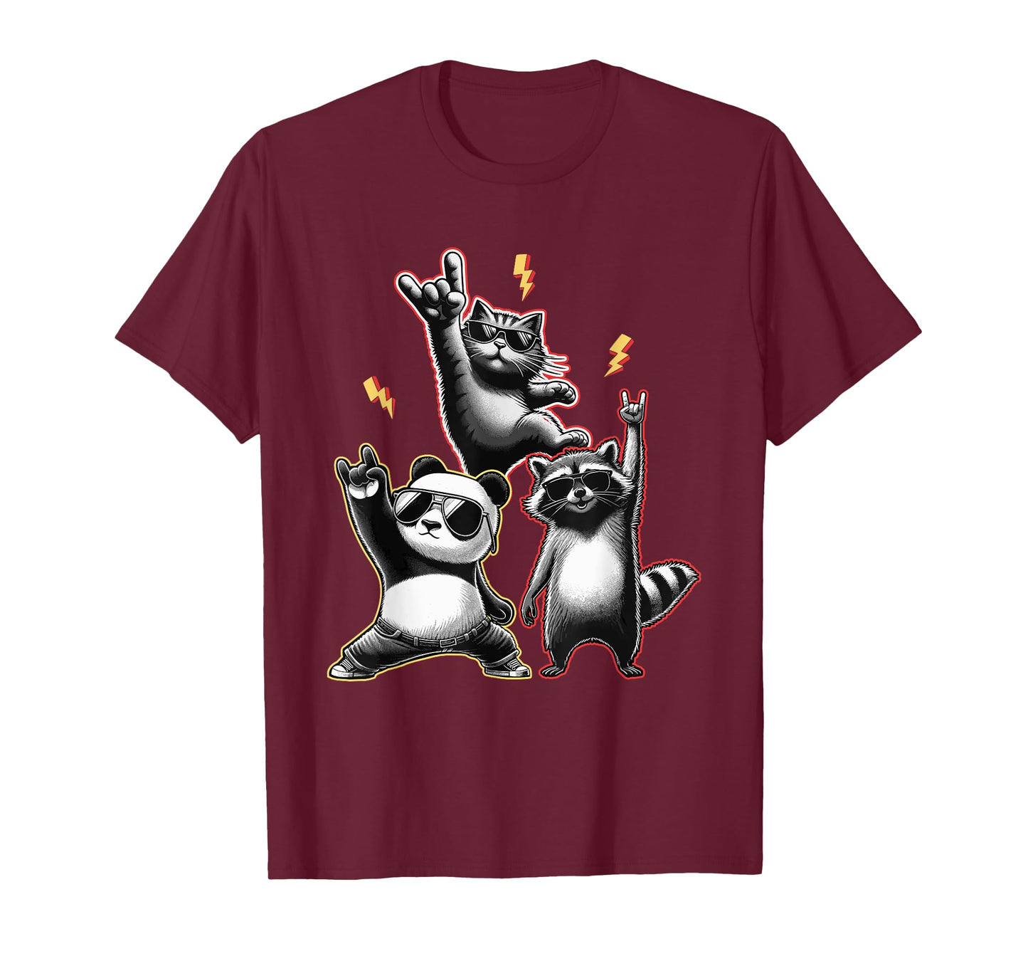 Rock Music Raccoon Panda Cat Men Women Kids Funny Rock T-Shirt