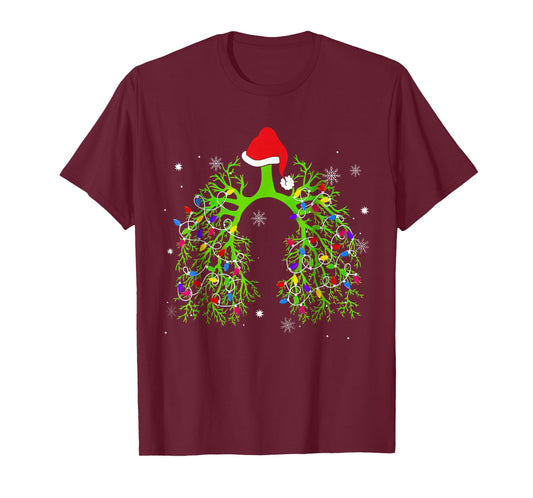 Christmas Nurse Respiratory Therapist Lung Xmas Lights T-Shirt