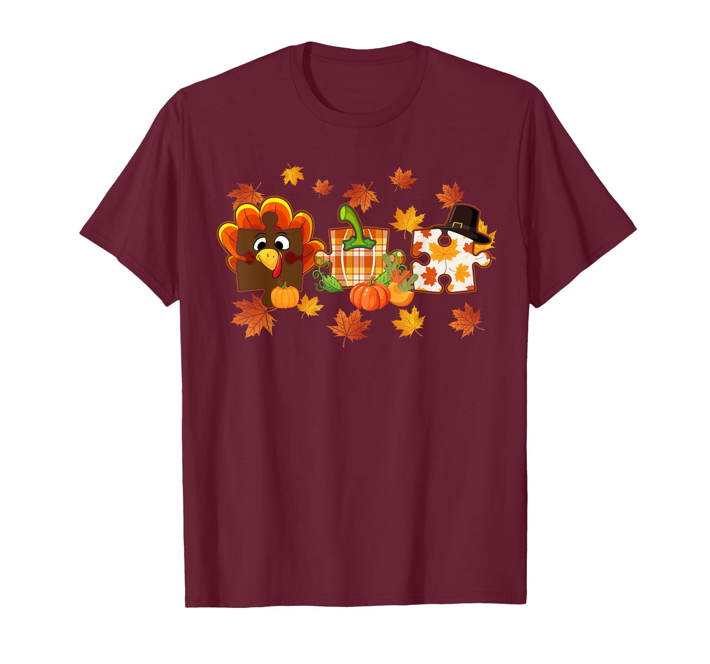 Cute Turkey Autism Awareness Puzzle Pumpkin for Thanksgiving T-Shirt