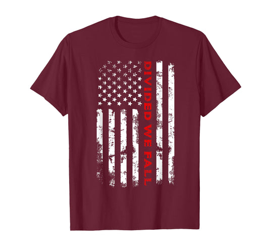 GRUNGE AMERICAN FLAG DIVIDED WE FALL PRO DEMOCRACY T-Shirt