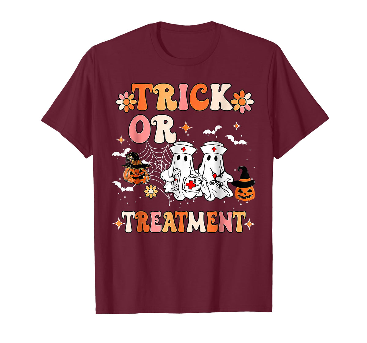 Trick Or Treatment Cute Ghost Paramedic Halloween Nurse T-Shirt