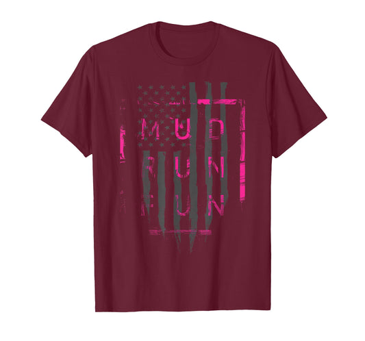 Mud Run Fun USA Flag Pink Mudder Trail Running and Mudding T-Shirt