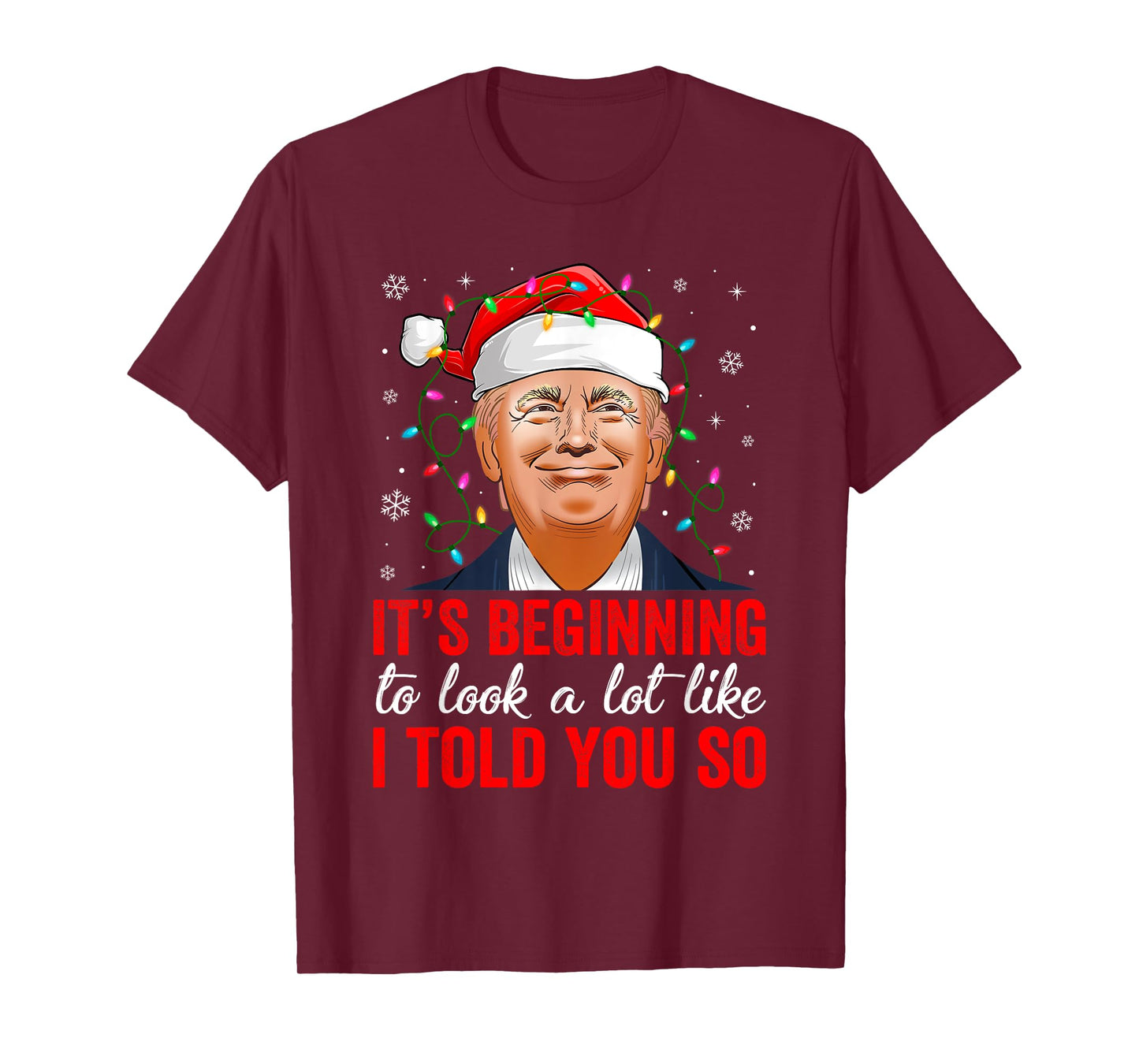 Funny Trump Christmas Lights Santa Hat Xmas T-Shirt - Unisex Adults - Black - Small - Long Sleeve - Cotton 65% Polyester 35%