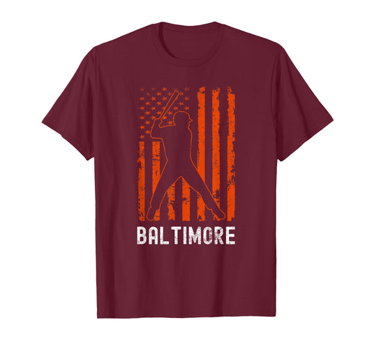 Baltimore Maryland American Flag Baseball Weathered T-Shirt