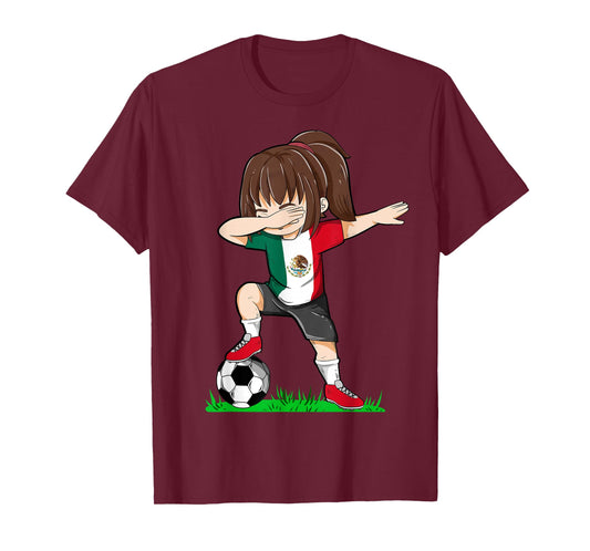 Soccer Mexico Jersey Shirt Mexican Flag Football Girls Dab T-Shirt