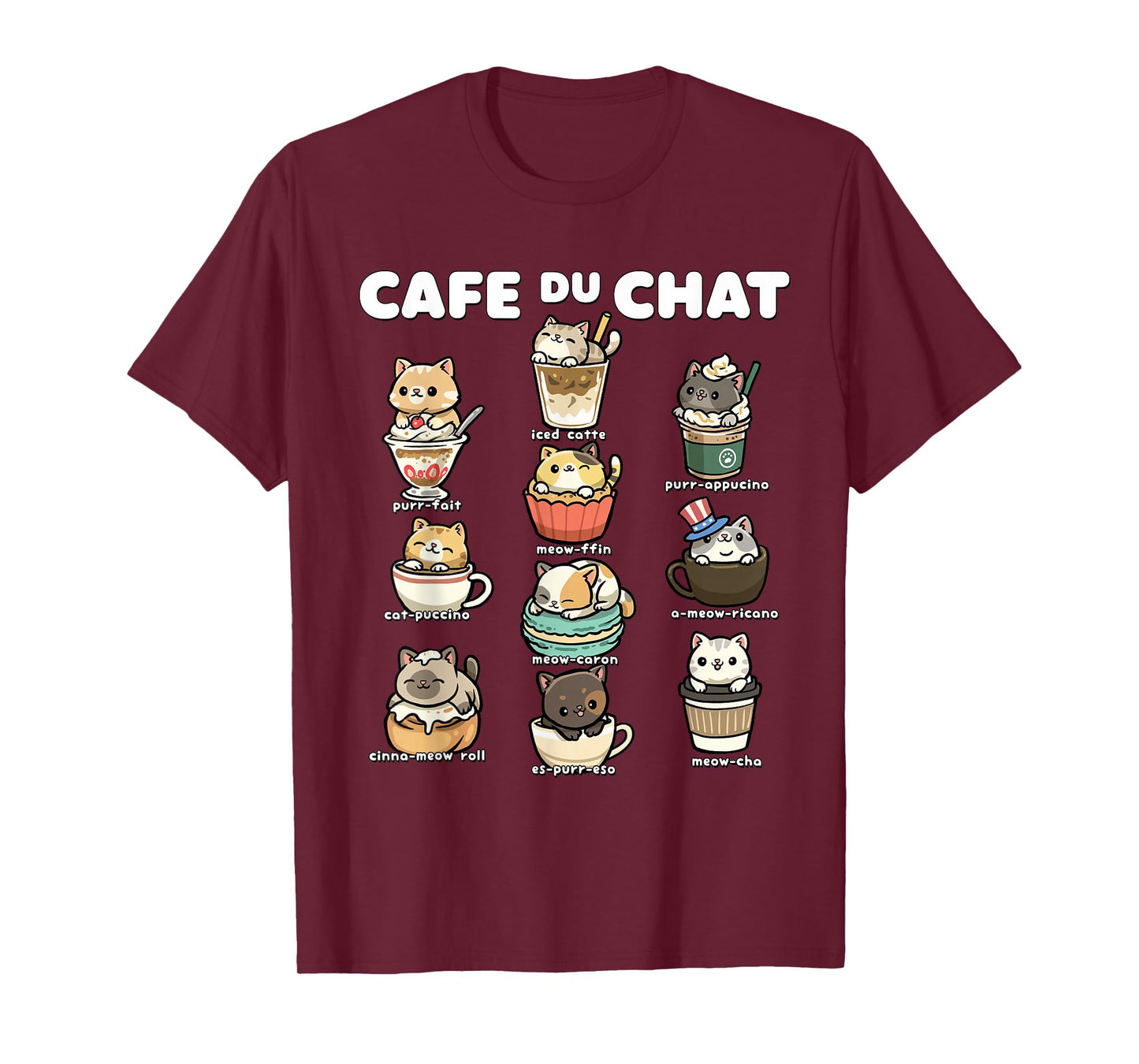 Cafe du Chat Cute Coffee Cats Kawaii Pun T-Shirt