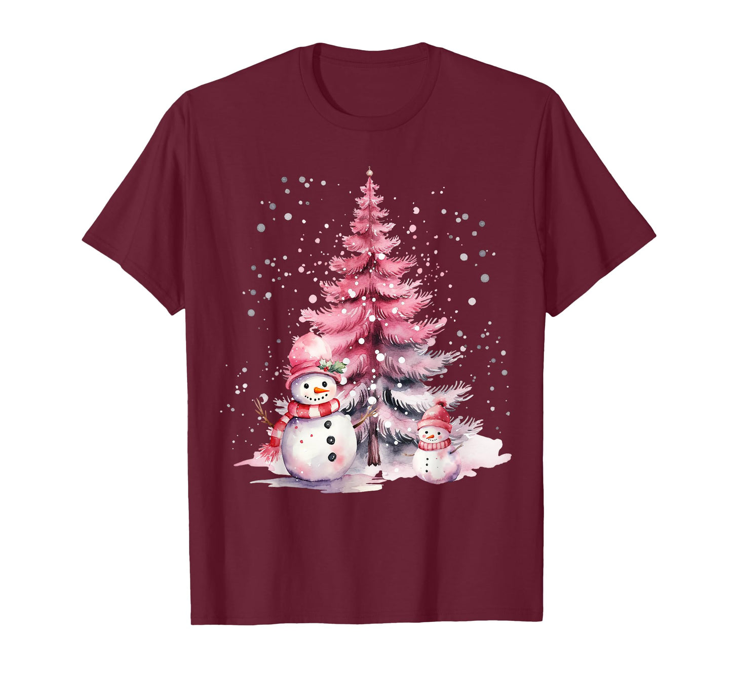 Pink Christmas Winter Snow Snowman Pastel Winter Wonderland T-Shirt