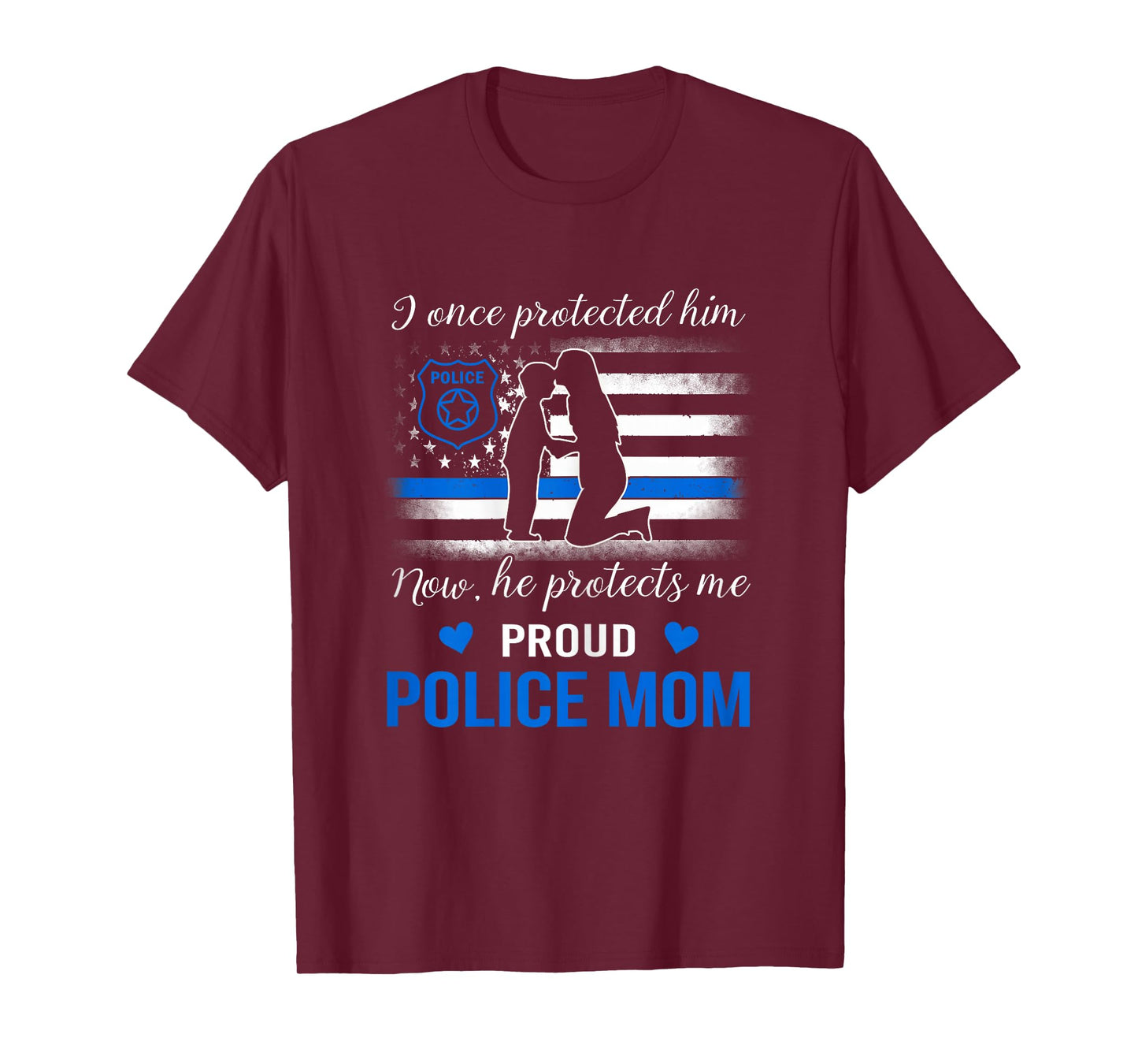 Thin Blue Line American Flag Proud Police Mom T-Shirt