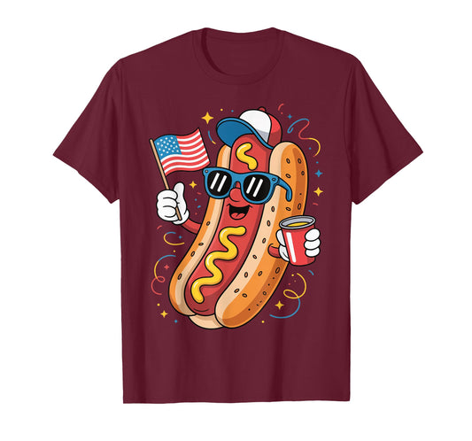 Hot Dog USA Flag 4th Of July T-Shirt