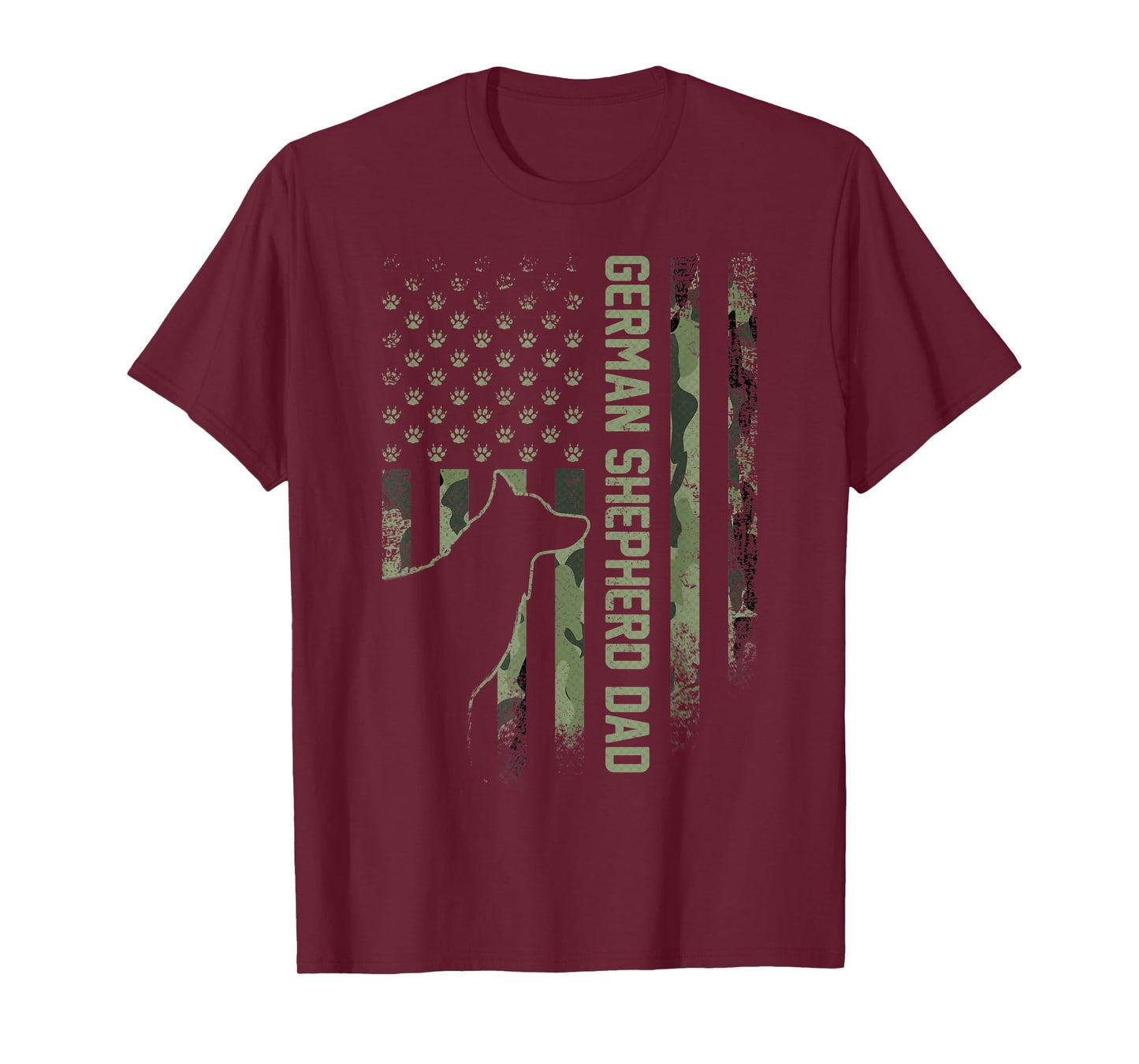 Vintage USA Camo Flag Proud German Shepherd Dad Silhouette T-Shirt