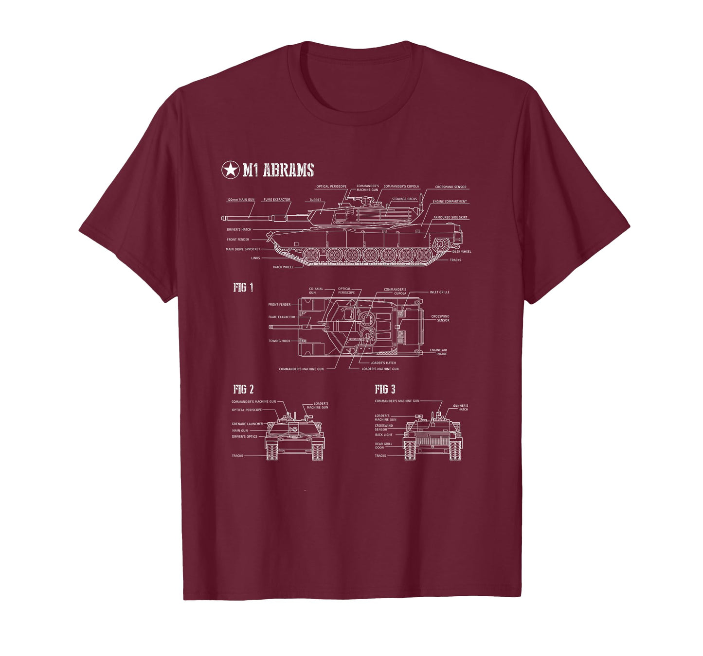 American M1A1 Abrams Main Battle Tank Blueprint T-Shirt