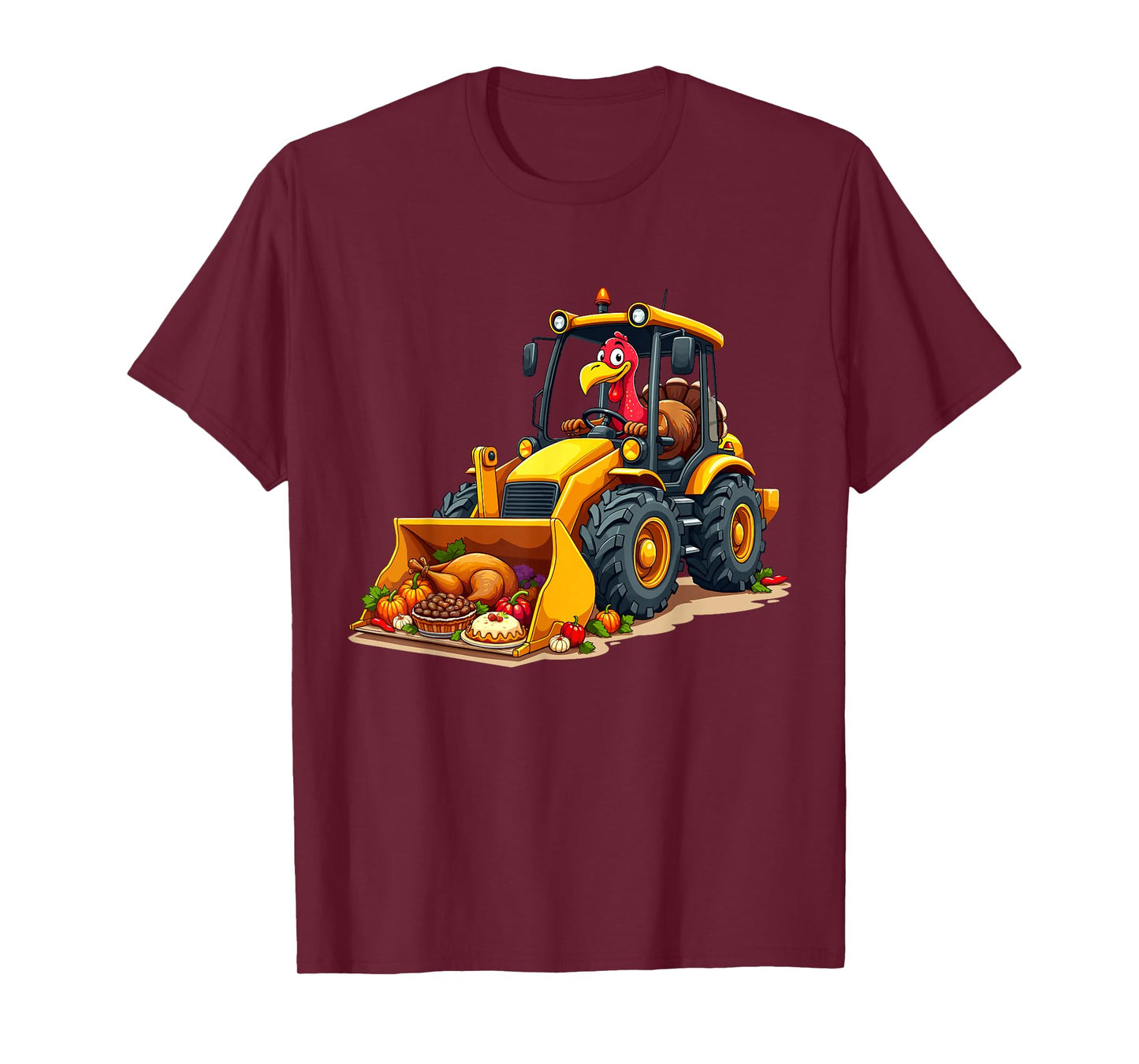 Boys Thanksgiving Kids Thanksgiving Funny Turkey Driving Loader with Harvest Feast T-Shirt