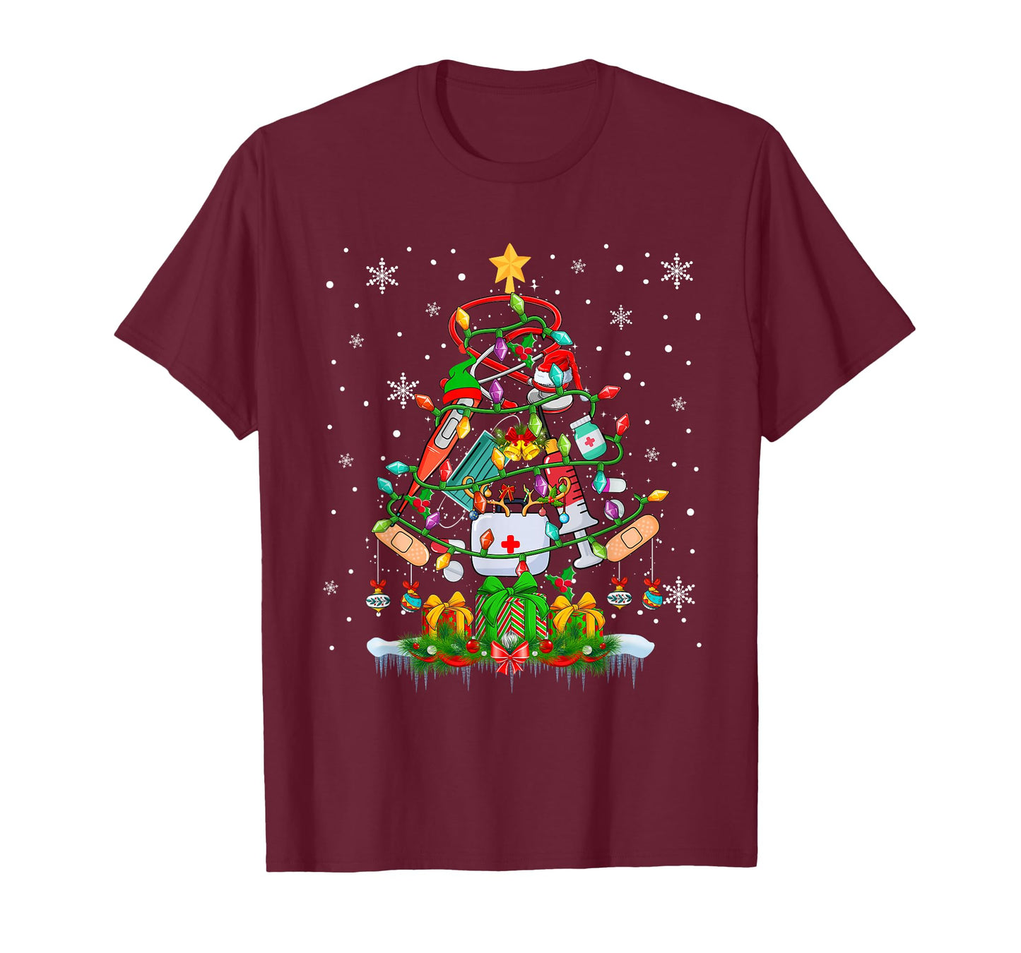 Christmas Tree Santa Reindeer Elf Medical Instruments Doctor T-Shirt