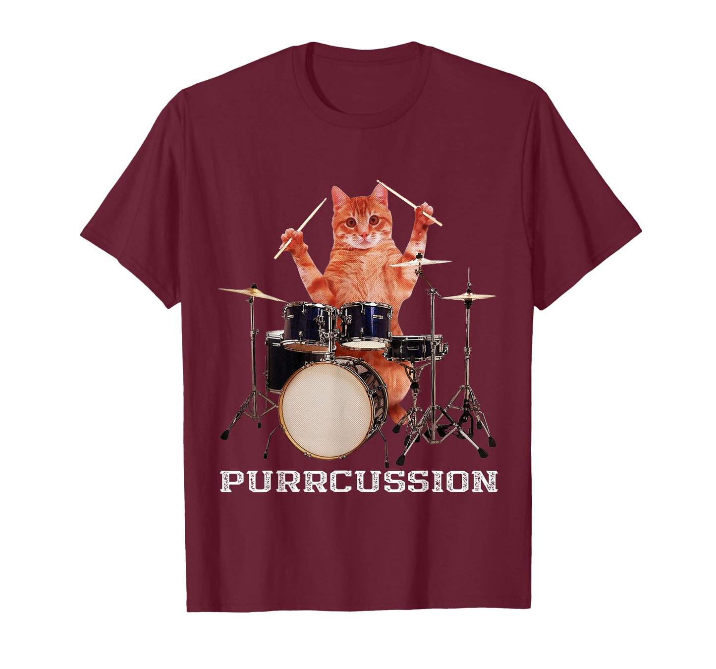 Funny Feline Musicians Shirts & Gifts - Purrcussion Cat Drummer T-Shirt - Black, Unisex, Adult, Small, Short Sleeve, Classic Fit, Cotton Blend, Cat Lovers