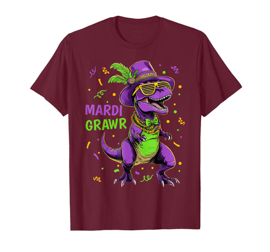 Mardi Grawr T-Rex Dino Costume Toddler Boys Kids Mardi Gras T-Shirt