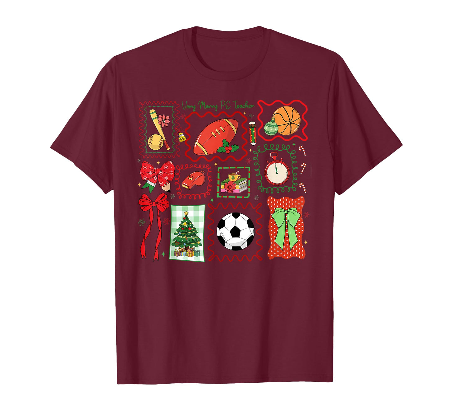 PE Teacher Christmas Bow Physical Education Teacher Outfit T-Shirt