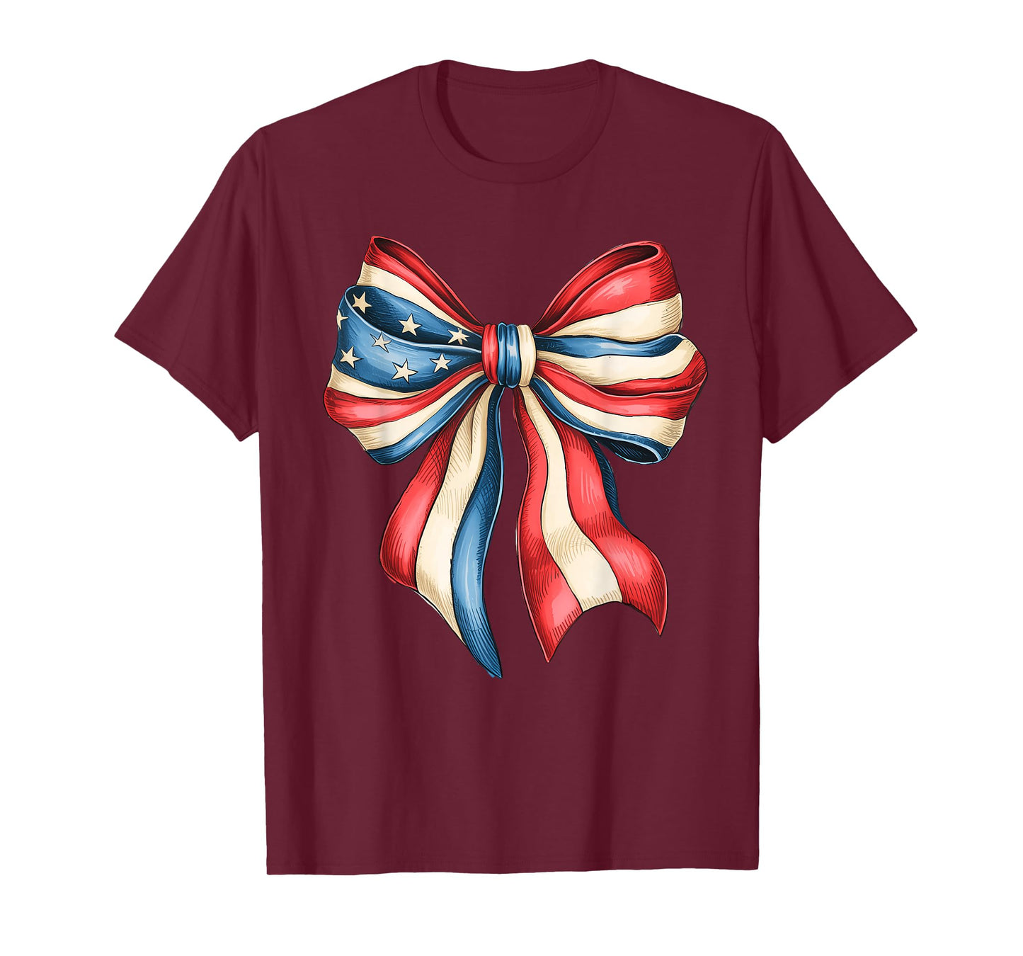 Patriotic Memorial Veteran 4th of July Flag Bow Coquette T-Shirt