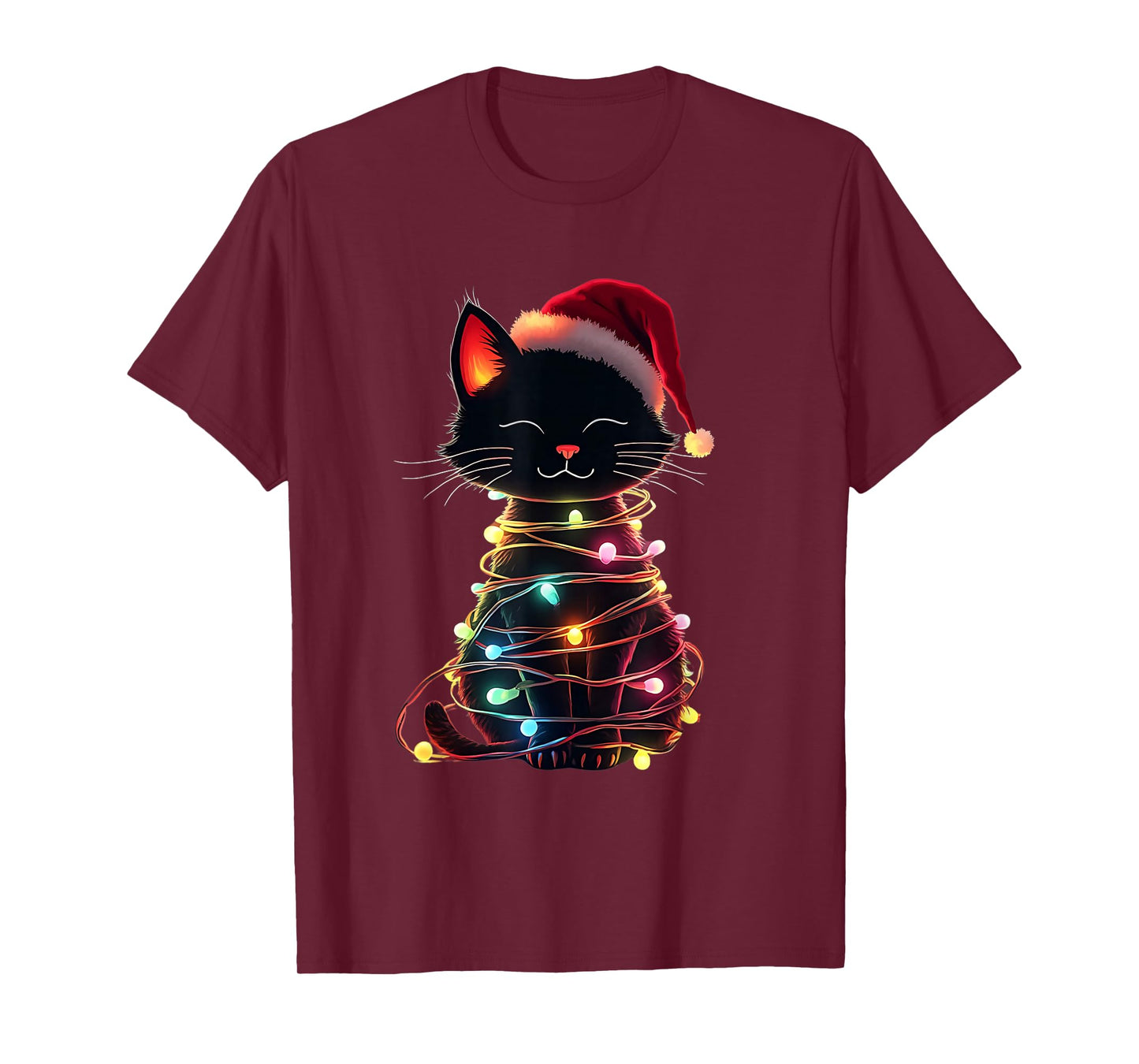 Black Cat Christmas Santa Hat Meowy Cats T-Shirt
