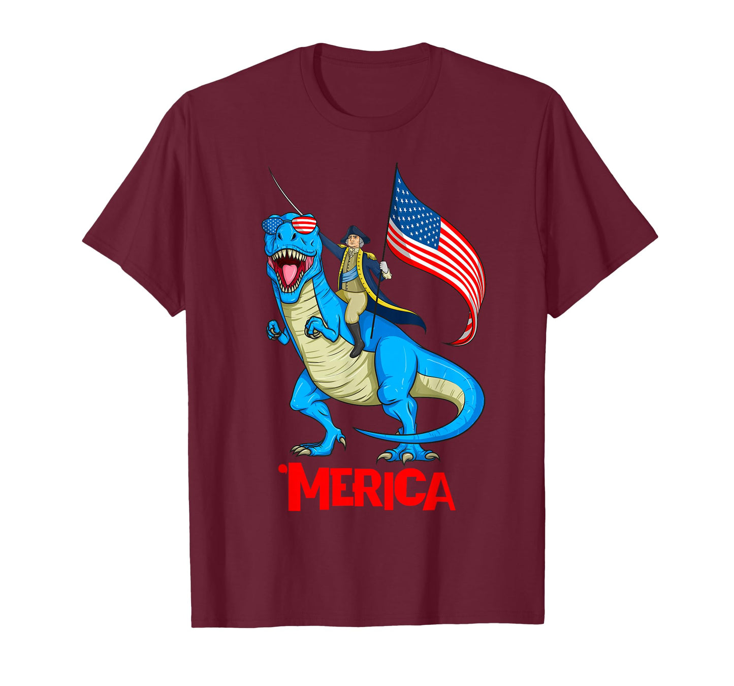 Merica Patriotic TRex Dinosaur George Washington 4th of July T-Shirt