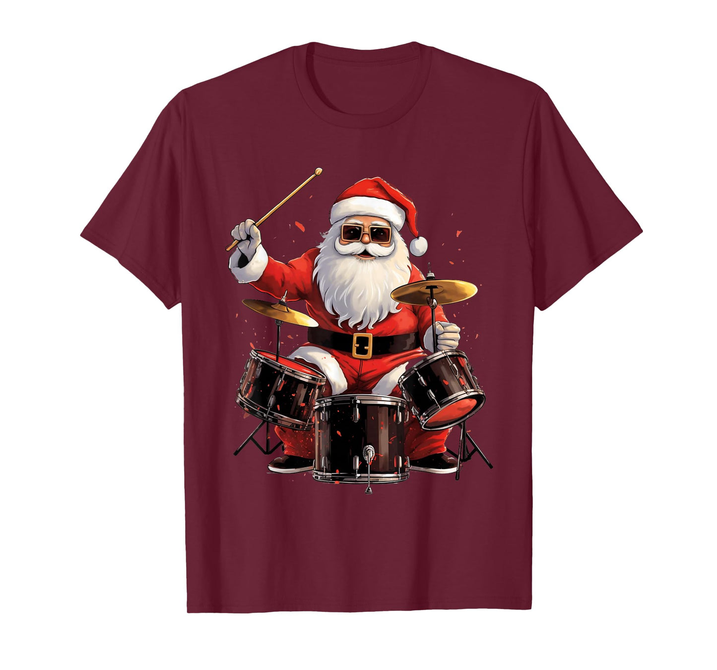 Santa Drumming Funny Musician Christmas Holiday Pajamas T-Shirt