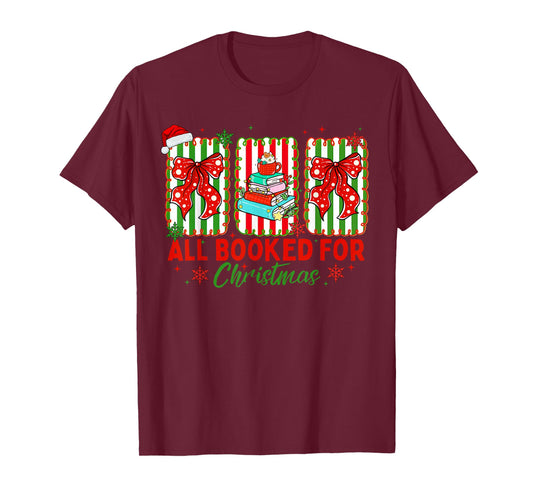 All Booked for Christmas Book Readers Retro Xmas Teachers T-Shirt