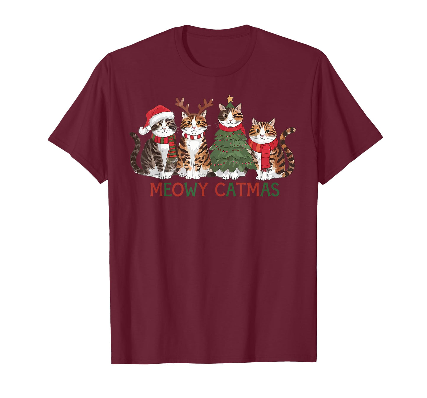 Meowy Catmas Cat Christmas Cute Kitten Cats Santa Hat Xmas T-Shirt